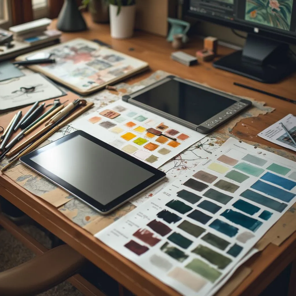 Kreativní pracovní stůl designéra